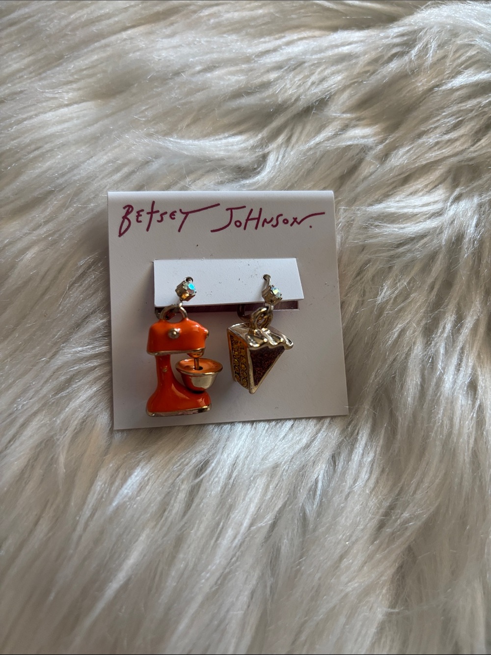 Betsey Johnson Orange Mixer & Cake Slice Dangle Earrings